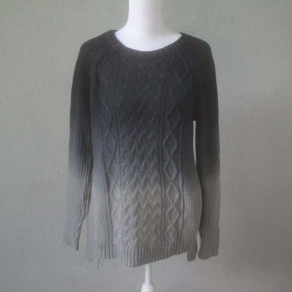 Michael Kors Sweater Women's Large Gray Black Ombre Cable Cotton - Picture 1 of 6
